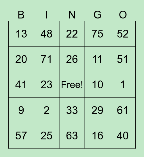 St. Patrick's Bingo Card