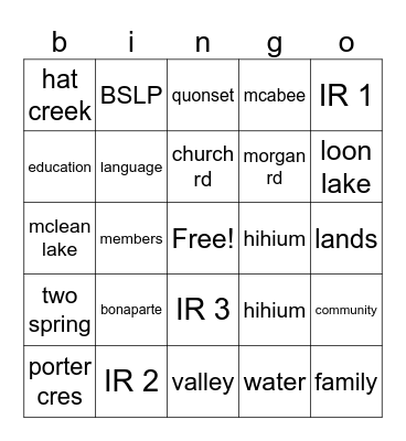 People of the Valley Bingo Card