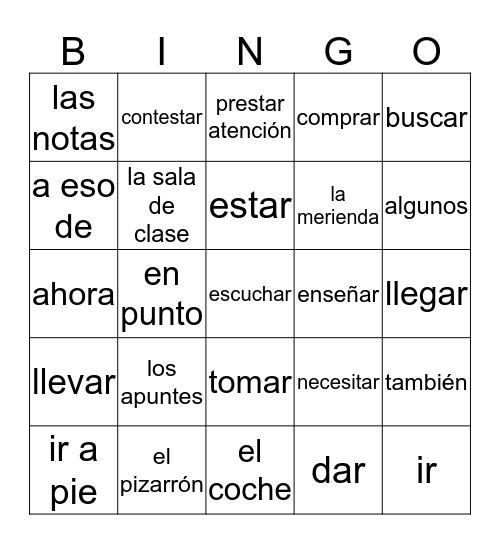 VOCABULARIO: Cap 4 Bingo Card