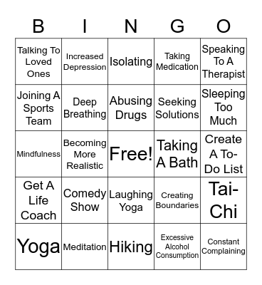 Coping Styles Bingo Card