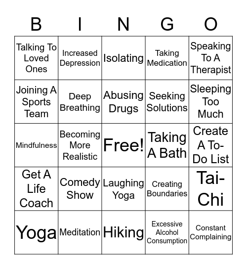 Coping Styles Bingo Card