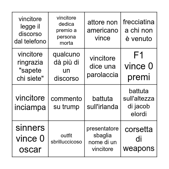 bingo oscar 2026 Bingo Card