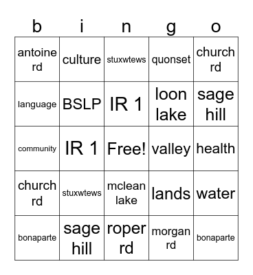 People of the Valley Bingo Card