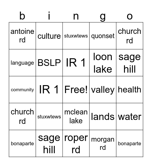 People of the Valley Bingo Card