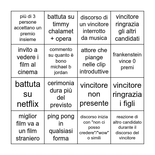 bingo oscar 2026 Bingo Card