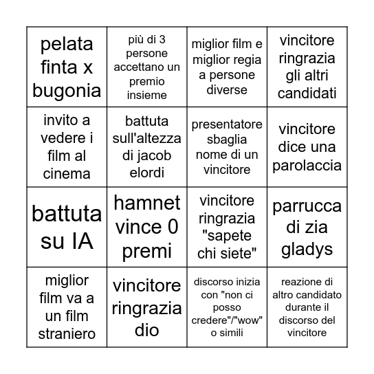 bingo oscar 2026 Bingo Card