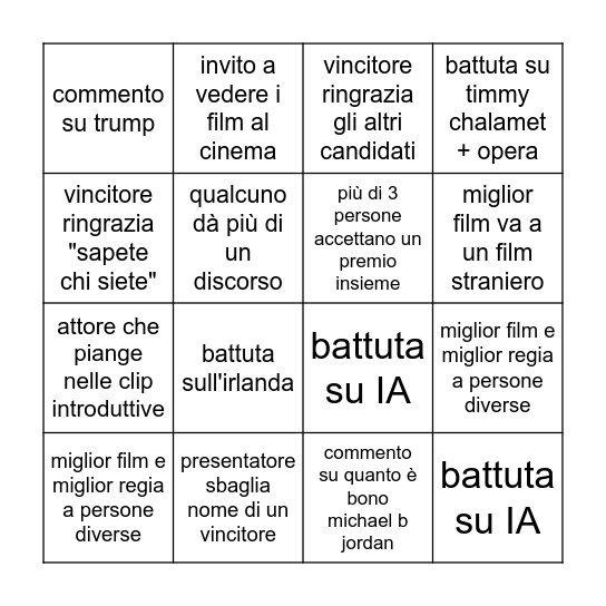 bingo oscar 2026 Bingo Card