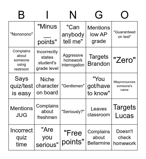 Untitled Bingo Card