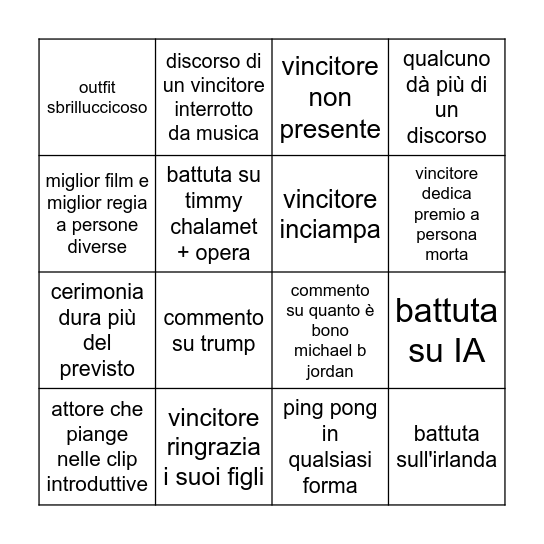 bingo oscar 2026 Bingo Card