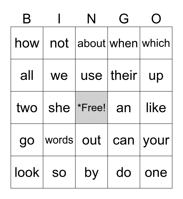 Fry Words - The First Hundred - List 3 Bingo Card