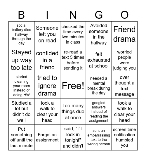 the reset room Bingo Card