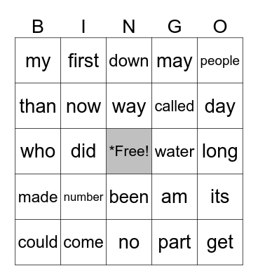 Fry Words - First Hundred - List 4 Bingo Card
