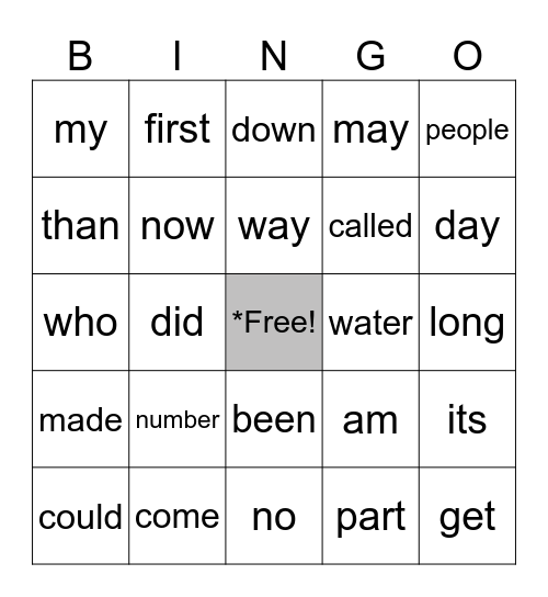 Fry Words - First Hundred - List 4 Bingo Card