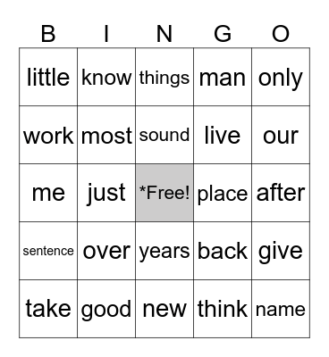 Fry Words - Second Hundred - List 1 Bingo Card