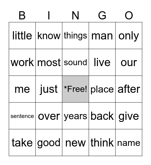 Fry Words - Second Hundred - List 1 Bingo Card