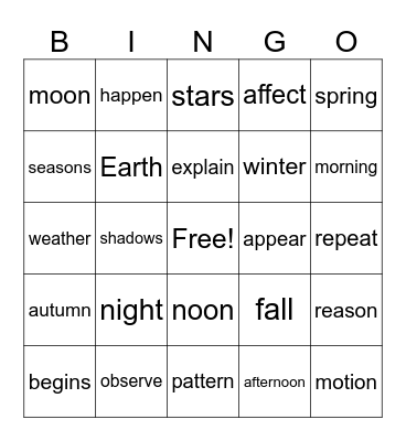 Vocab Bingo Card