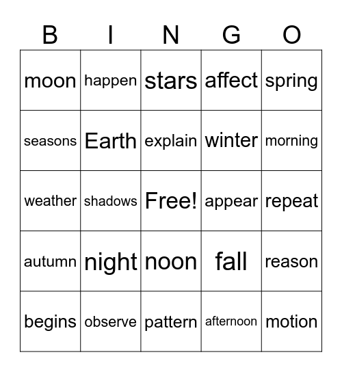 Vocab Bingo Card