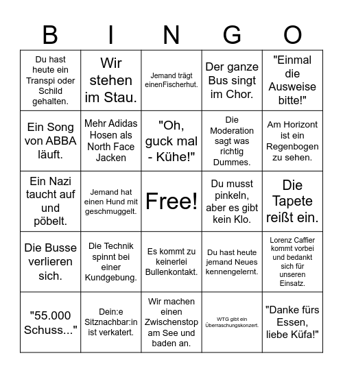 Bustour Bingo Card