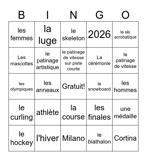 Les Olympiques d'hiver Bingo Card