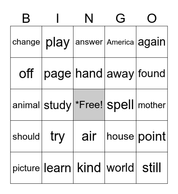 Fry Words - Second Hundred - List 4 Bingo Card