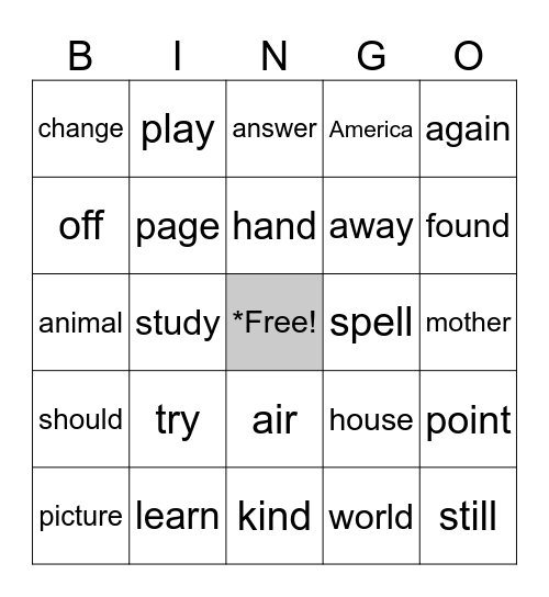 Fry Words - Second Hundred - List 4 Bingo Card