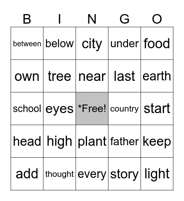 Fry Word - Third Hundred - List 1 Bingo Card