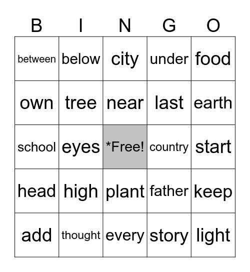 Fry Word - Third Hundred - List 1 Bingo Card
