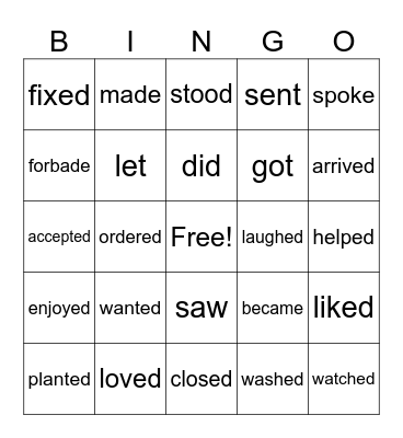 SIMPLE PAST VERBS Bingo Card