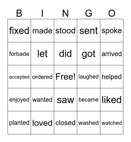 SIMPLE PAST VERBS Bingo Card