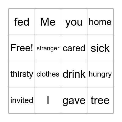 Matthew 25:35-36 Bingo Card