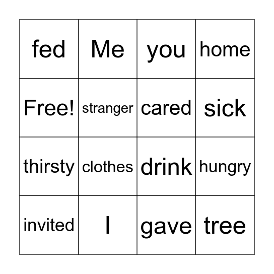 Matthew 25:35-36 Bingo Card