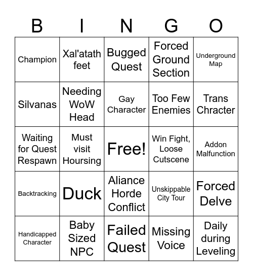 WoW Midnight Questing XP Bingo Card