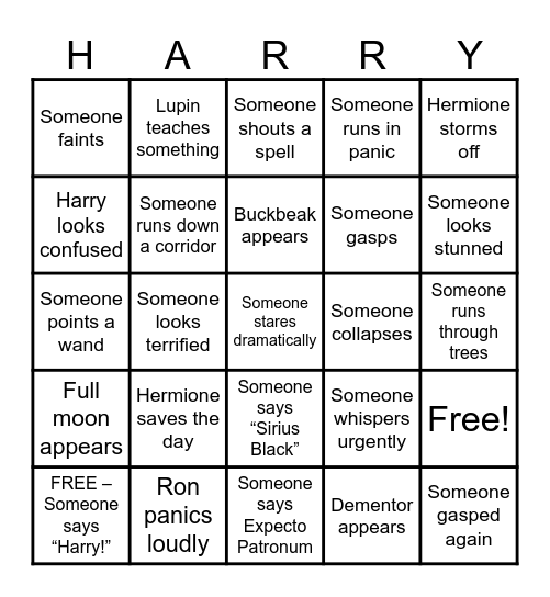 Prisoner of Azkaban Bingo Card