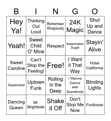 All-time Crowd Pleasers Bingo Card