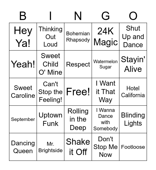 All-time Crowd Pleasers Bingo Card