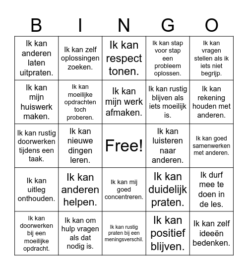 Kwaliteiten Bingo P1B Bingo Card