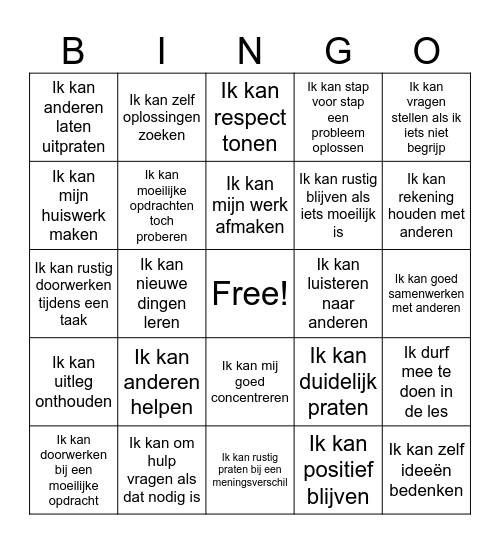 Kwaliteiten Bingo P1B Bingo Card
