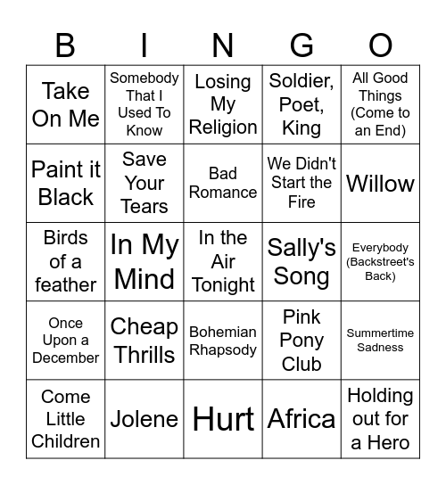 Medieval Cover Bingo Card