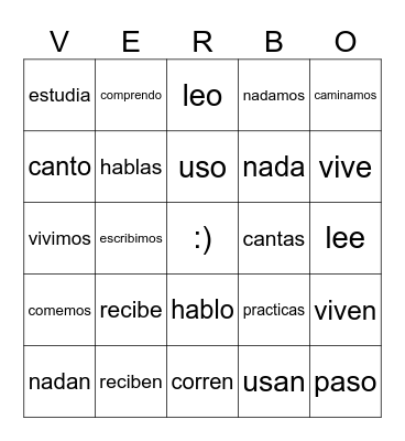 Spanish Conjugations Bingo Card