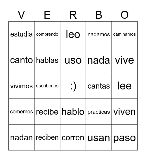 Spanish Conjugations Bingo Card