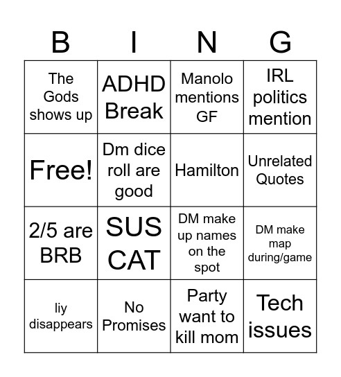 DND Bingo Card