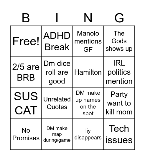 DND Bingo Card