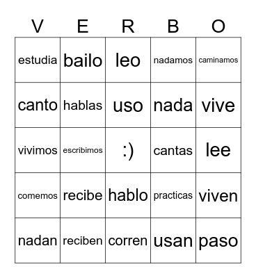 Spanish Conjugations Bingo Card
