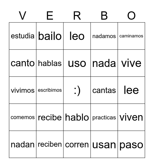 Spanish Conjugations Bingo Card