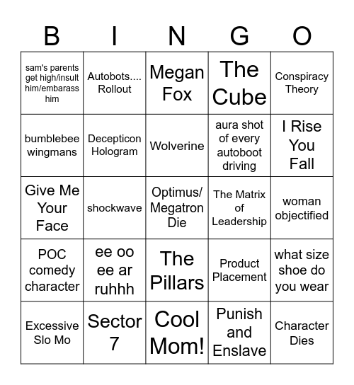 Transformers Beer Bingo Card