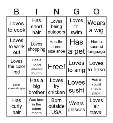 Youth social Bingo Card