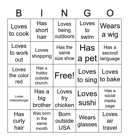 Youth social Bingo Card