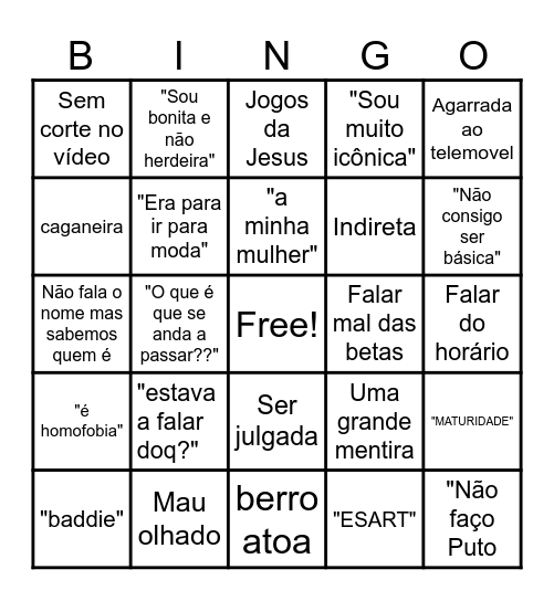 Bingo sem raciocínio Bingo Card