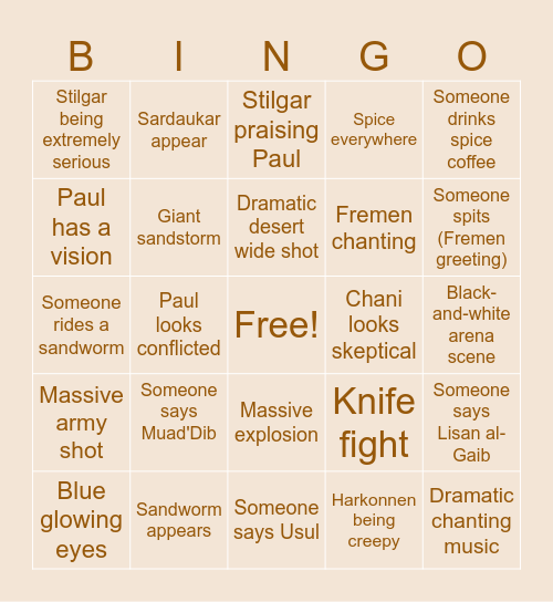 DUNE 2 BINGO Card