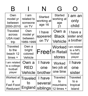 Get to know YOU! Bingo Card
